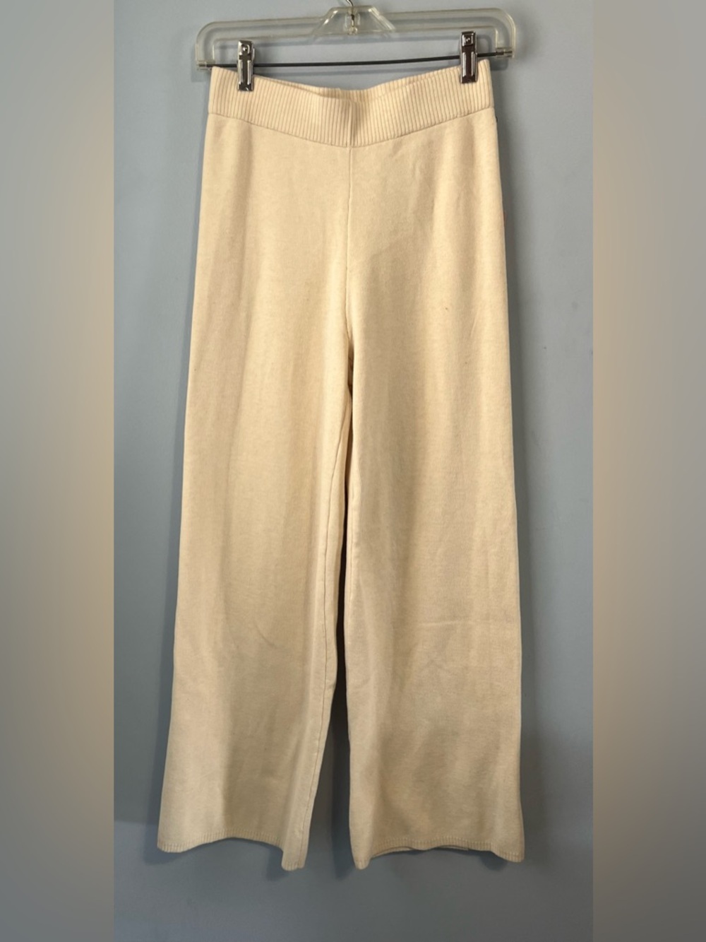 NWT Sincerely Jules Cream Wide-Leg Ribbed Knit Pull-On Pants Size S Cozy